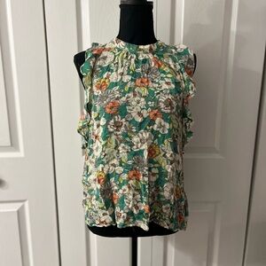 Anthropologie Green Flutter Sleeve Ruffled Blouse, Fairycore, Feminine, Summer